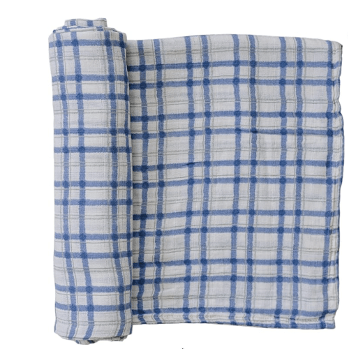 Mebie Baby Green and Blue Plaid Muslin Swaddle, Modern and Neutral Blanket for Baby Girl or Boy, 0-3 Month, Comfy Wrap