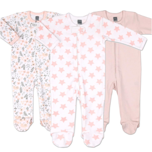 The Peanutshell Baby Sleepers for Girls Set of 3 - Soft Cotton Footed Pajamas for Newborns, Infants & Toddlers - Flower