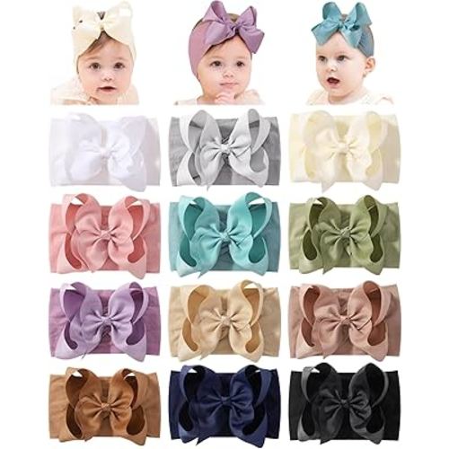 doboi 12pcs Big Baby Bows Baby Girl Headbands Ribbon Bow Hair Accessories Nylon Headband Bows for Baby Girls Infant Newborn Toddler