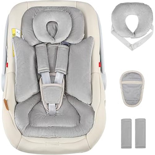 Hooyax Infant Car Seat Insert with Removable Head Support, Dual-Sided Baby Car Seat Cushion for Preemies & Newborns - Universal Head & Body Support for Car Seat, Stroller & Swing(Grey)
