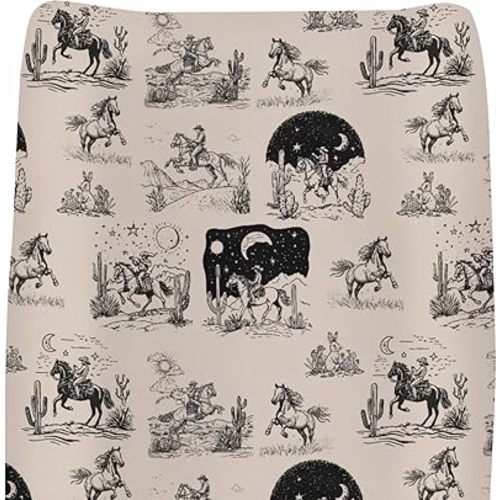 Vintage Western Cowboy Baby Changing Pad Covers for Boy Girl Western Cowboy Horse Cactus Sun Moon Fitted Change Table Pad Covers Mats Wild West Desert Soft Diaper Changing Table Pad Sheets 32''×16''