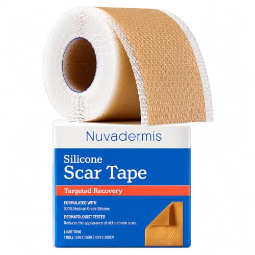 NUVADERMIS Silicone Scar Sheets for Surgical Scars - 120" x 1.5" Roll - Medical Grade Silicone Scar Tape and Face Tape for Wrinkles, Keloid Scars, and Hypertrophic Scars - Reusable - 1 Pack