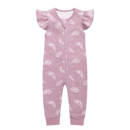 Owlivia Organic Cotton Footless Short Sleeve Romper - Feather Mauve