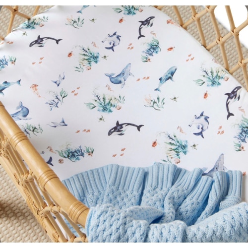 Ocean Organic Fitted Bassinet Sheet & Change Pad Cover | Snuggle Hunny