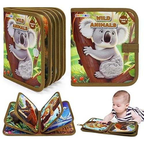 OKOOKO Touch and Feel Book, Fabric Touch Book, Tactile Book, Interactive Fabric Touch Toy, Sensory Felt Toy, Soft Book, Textures & Interactive for Infant Development