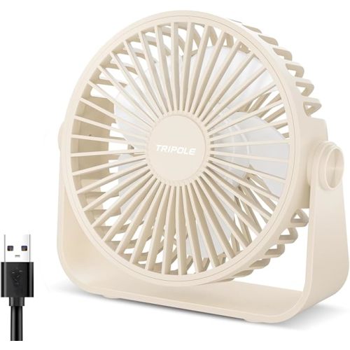 TriPole USB Desk Fan Portable Mini Fan Powerful 3 Speeds Wind Personal Desktop Fan with 360° Head Rotation for Home Office Car Indoor Outdoor Beige, No Battery, 4.5 Inches