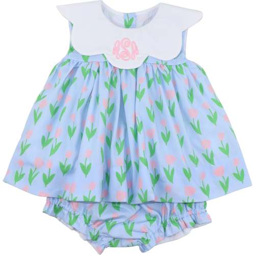 Blue And Pink Tulip Print Diaper Set - Cecil & Lou