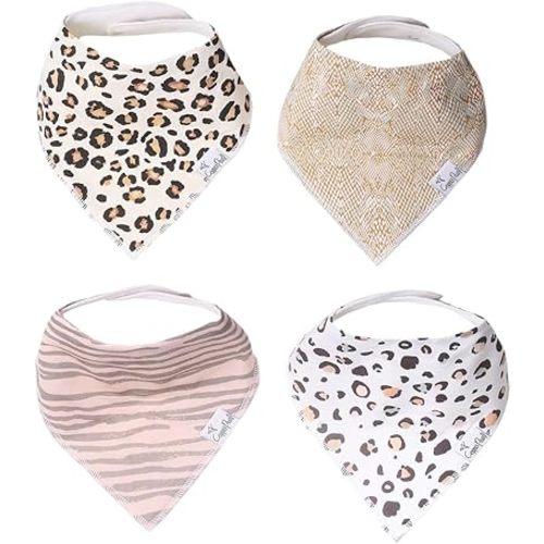 Copper Pearl 4 Pack Soft Cotton Baby Bibs for Drooling and Teething, Absorbent Drool Bibs for Baby Girl and Boy, Adjustable to Fit Newborns to Toddlers, Tons of Styles (Zara)
