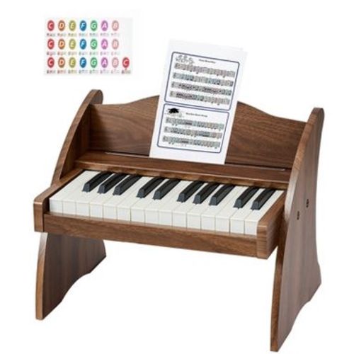 VEVOR Kids Piano Keyboard, 25 Keys Wooden Digital Piano for Kids, Mini Music Educational Instrument Toy with Realistic Sound, Dual Power,Brown