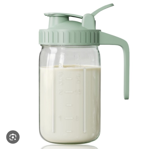 Glass Mason Jar breast milk Pitcher, 64 oz Wide Mouth Jug with Pour Spout Handle Lid
