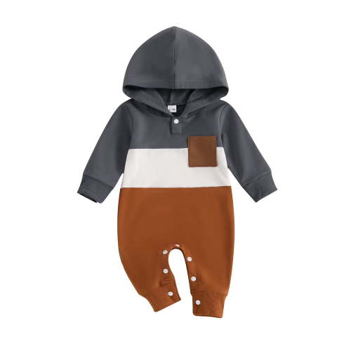 Loicainy Baby Toddler Boy Fall Romper 3 6 12 18 Months Contrast Color Long Sleeve Hood Full Length Pocket Jumpsuit