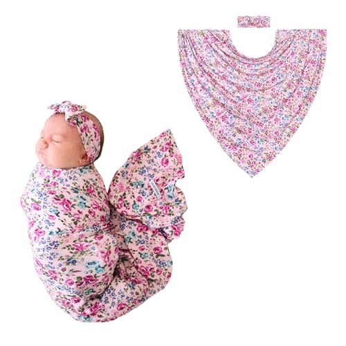 Posh Peanut Baby Swaddle Blanket and Matching Headwrap Set for Girls | Gift-Boxed Set With 44” x 44” Swaddle And Matching Headwrap, Lightweight Breathable Design, Receiving or Stroller Blanket
