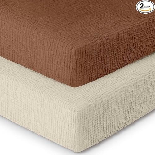 Dreamology Crib Sheets,Standard Muslin Crib Sheet Girls,Boys,2 Pack Crib Sheet,Breathable Toddler Bed Sheets,Cotton Crib Sheets for Standard Cribs & Toddler Mattress Fitted,52x28 | Rust and Ecru