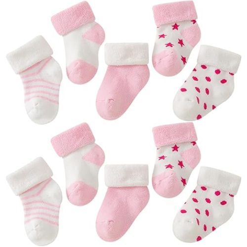 5 Pairs Unisex Baby Terry Cloth Socks Newborn Baby Winter Socks Infant Soft Warm Socks Newborn Girl Boy Ankle Socks Pink