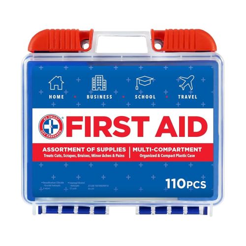 Be Smart Get Prepared 110 pc First Aid Kit: Clean, Treat, Protect Minor Cuts, Home, Office, Car, School, Business, Travel, Emergency, Outdoor, Camping & Sports, FSA/HSA (Packaging may vary)