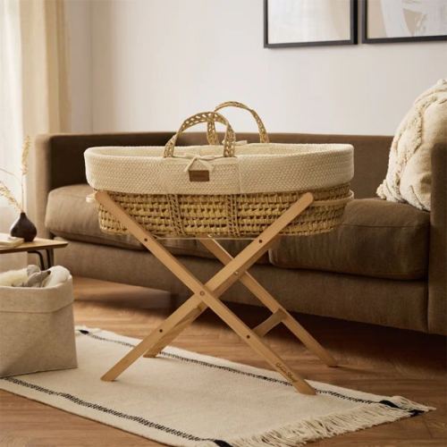 The Little Green Sheep | Organic Wheat Knit Moses Basket, Mattress & Stand Linen ‐ The Little Green Sheep