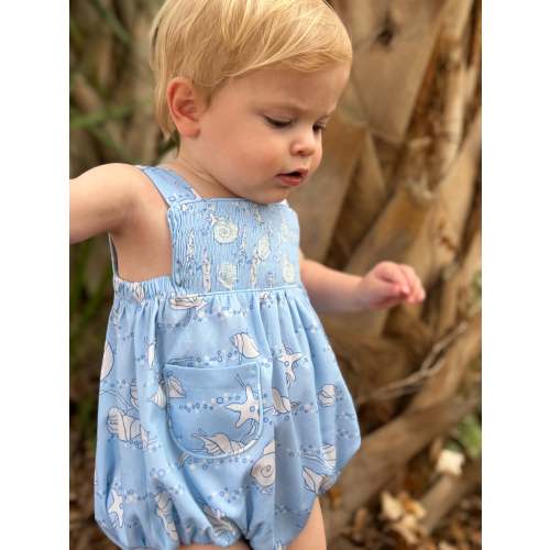 Coco Shop William Smocked Bubble in Blue Shell