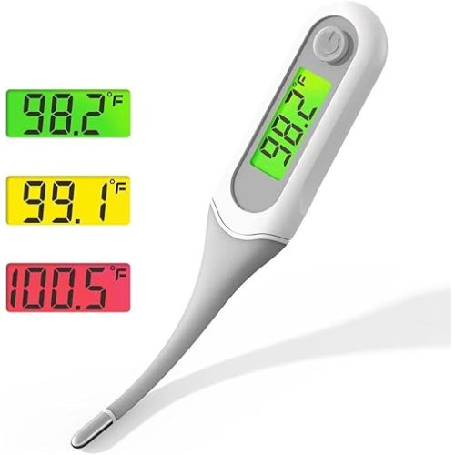 Digital Thermometer for Adults and Kids, 8s Fast Reading Baby Oral Thermometer with 3 Colors Backlit, °C/°F Switchable, Fever Alarm, Medical Basal Thermometer for Oral, Rectal, Underarm