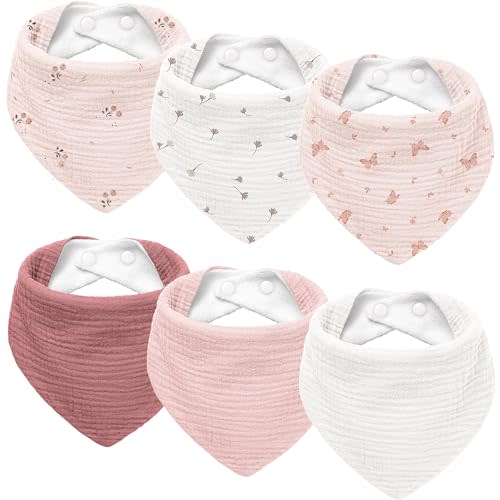 Susurration Muslin Baby Drool Bibs 6Pack Soft Triangular Adjustable Baby Bandana Bibs for Unisex Baby Girls & Boys