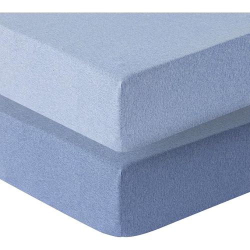 Dreamology Mini Crib Sheets for Boys,Girls,100% Cotton Crib Sheets,2 Pack,Pack and Play Sheets,Mini Crib Sheets Fitted,Pack n Play Sheets,24 x 38 Mini Crib Sheet | Denim Blue and Sky Blue