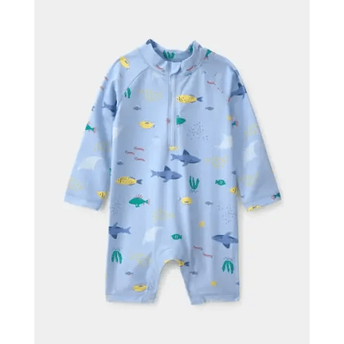 Baby Boy 1-Piece Fish Rashguard Swimsuit - Blue | Carter's