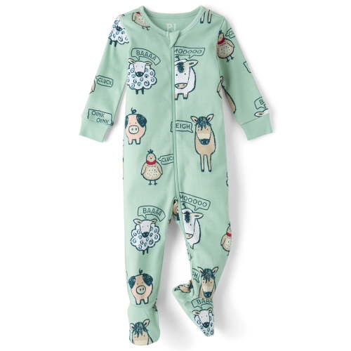 The Children's Place Baby And Toddler Boys Long Sleeve Farm Animals Snug Fit Footed PJs, Sizes 0-3M-5T