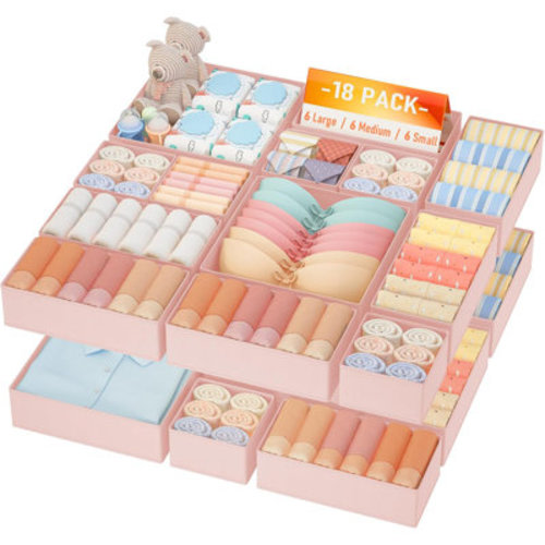 Latitude Run® Drawer Organizer Set 18-Pack Fabric Dresser Dividers Foldable Storage Bins For Clothes Socks Underwear Bras Closet Organization | Wayfair