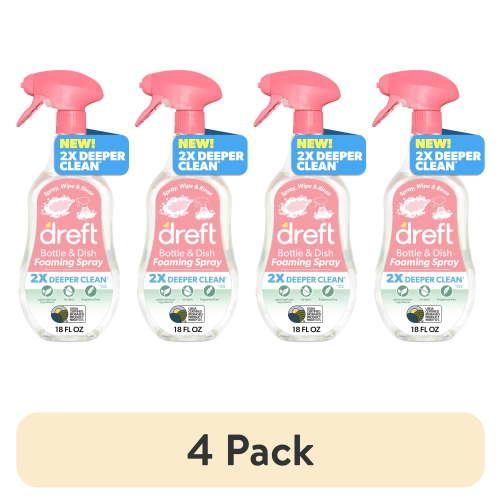 (4 pack) Dreft Foaming Baby Bottle and Dish Cleaning Spray, Plant-Derived Formula, 18 Fl Oz