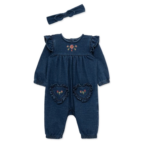 Kids' Blossom Embroidered Coverall and Headband Set