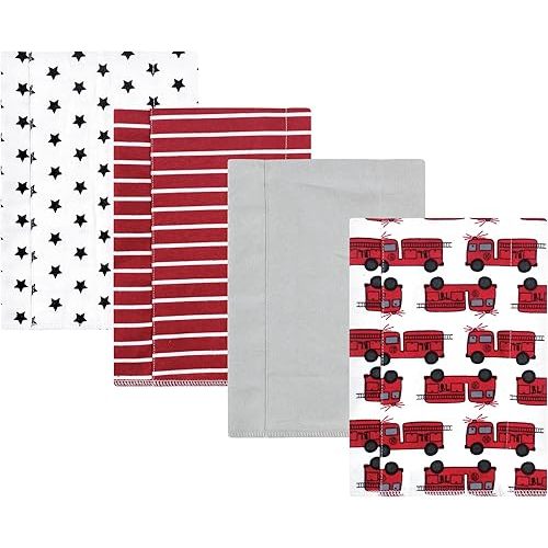 Hudson Baby Infant Boys Cotton Flannel Burp Cloths 4-Pack, Fire Truck, One Size