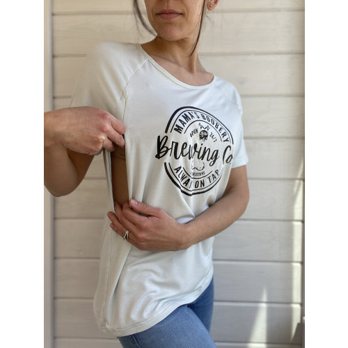 Funny Breastfeeding Brewery T-Shirt, Mama Boobery Brewing Co. Breastfeeding Shirt, Breastfeeding Clothing, Nursing Friendly Tops & T-Shirts