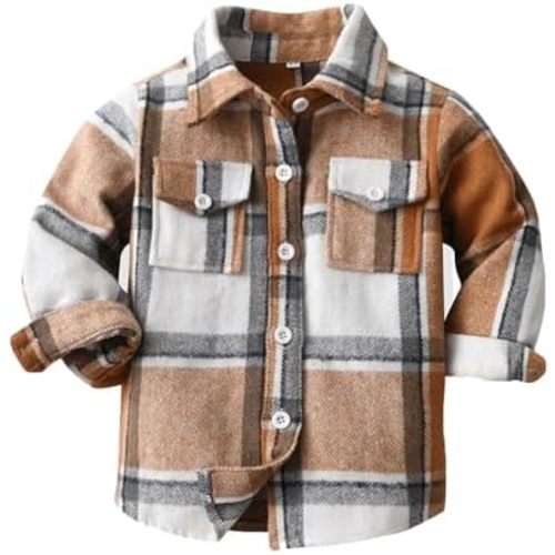 Boys Girls Flannel Plaid Shirt Jacket Long Sleeve Lapel Button Down Shirts Pocketed Regular Fit Casual Fall Coat