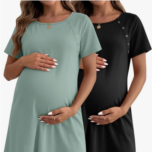 Huukeay 2 Pack Labor and Delivery Hospital Gown Women Nursing Birthing Maternity Dress 3 In1 Breastfeeding Buttons Pjs Robe