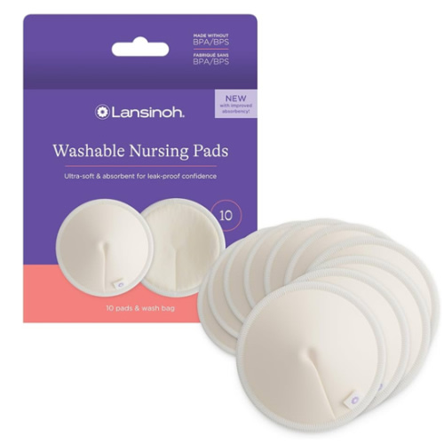 Lansinoh Washable Nursing Pads, Made with Organic Bamboo Viscose, Reusable Breast Pads for Breastfeeding with Wash Bag, Breastfeeding Essentials, 10 Count