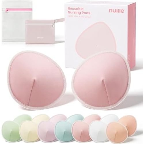 Nuliie Reusable Nursing Pads, 3D Contour Fits Secure, Thick, 14 Pack