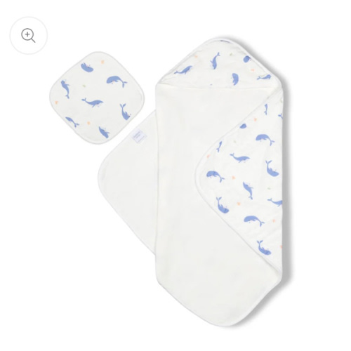 Hooded Towel & Washcloth Set, Whale, Bamboo Muslin – Bamboo Little