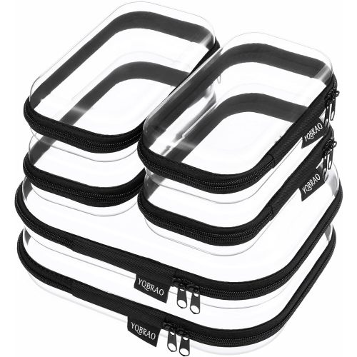6 Pack Black Clear Hard Shell Beauty Organizer (2M+4S), 1.2mm Heavy Duty Crush-Proof Cosmetic Case, Reinforced YKK Zippers, Stadium Approved Security Bag for Skincare & Electronics, Multi-Size Set