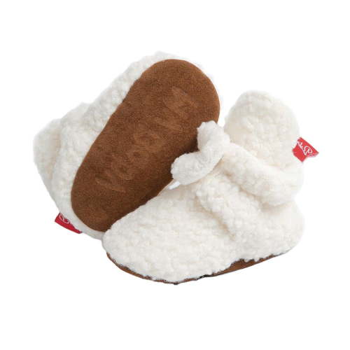 Newborn Infant Baby Girl Boy Cotton Booties Stay On Sock Slippers Soft Bedroom Shoes Non-Skid Ankle Boots With Grippers Toddler Crib Warm Shoe First Walker Birthday Shower White 0-6 Months
