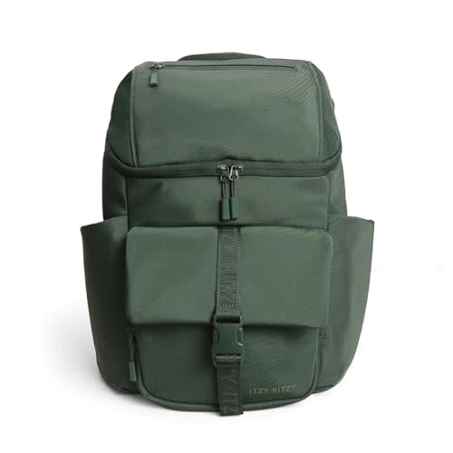 Itzy Ritzy Belong Bucket Backpack with 16 Pockets & Changing Pad (Green) | Features Insulated Bottle Pockets, Stroller Straps, Bucket Top Opening & Lightweight Design for Everyday Family Adventures