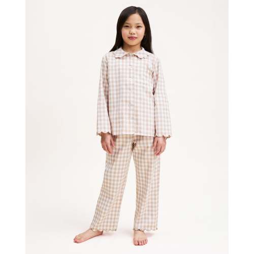 Kid's Twill Colette Pajama Set in Camel Gingham