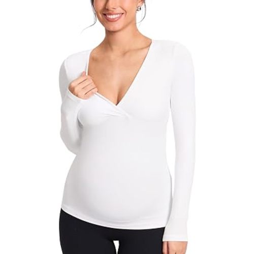 MOMANDA Crossover Maternity Nursing Tops | Natrelax light collection, Pregnancy nursing tshirts, Long sleeve, Women's casual tee