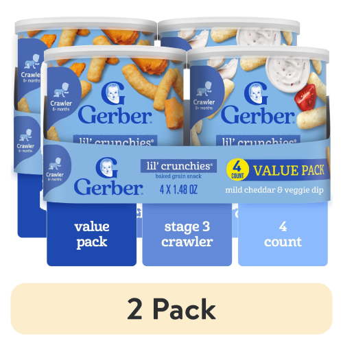 (2 pack) Gerber Snacks for Baby Lil' Crunchies Baked Corn, Value Pack, 1.48 oz Canister (4 Pack)