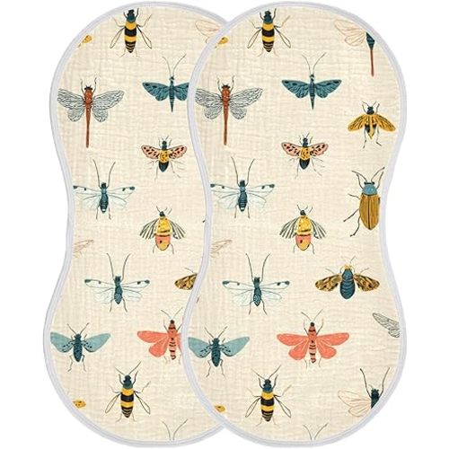 Insects Pattern Cute Burp Cloths Baby Boys Girls Absorbent Soft Cotton Burping Cloths Rags, 2 Pack