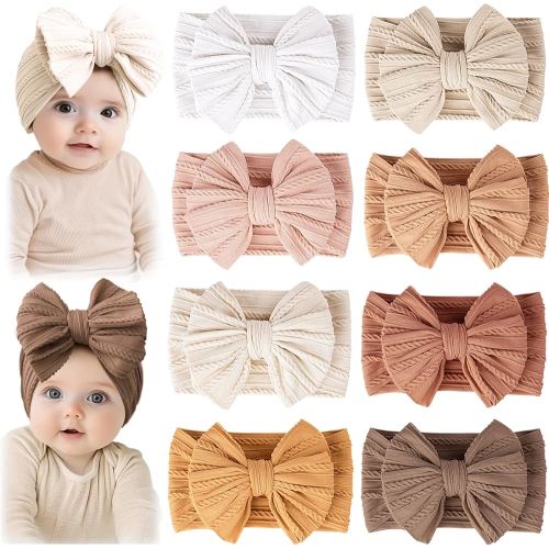 Prohouse 8 Pack Baby Headbands Soft Nylon Hairbands Hair Bows for Newborns Infants Toddlers and Baby Girls Elastic Hairbands for Daily Wear, Photoshoots