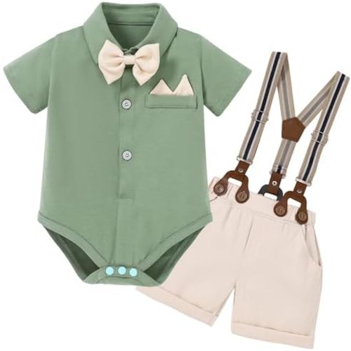 YALLET Baby Boy Clothes Suit Infant Boy Gentleman Outfits Dress Romper Shirt+Bowtie+Suspender Shorts Set