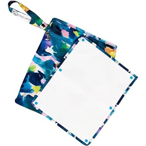 Sarah Wells Pumparoo Wet Dry Bag for Breast Pump Parts – Compact Organizer with Waterproof Pocket, Staging Mat & Fridge Hack – Machine Washable Pumping Accessory (Aquarelle)