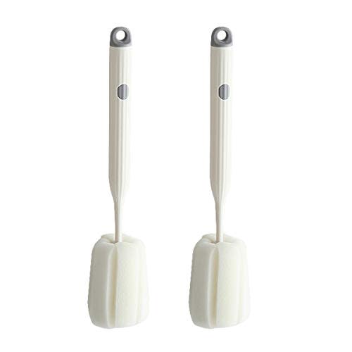 Bottle Soft Brush -2Pcs Sponge Bottle Brush Soft and Easy to Clean, Baby Bottle Sponge Brush Can Effectively Remove The Stain Residue On The Bottom of The Cup (White)