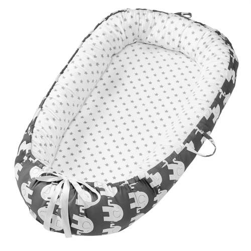 VNV INNOVATES Grey Elephant Baby Lounger for Newborn Boys and Girls, Portable Infant Nest, Gray
