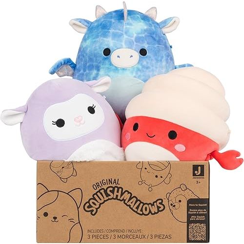 Squishmallows Original Mystery 3-Pack (8-Inch) – Official Jazwares Plush (Medium-Sized)