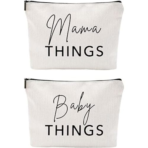 Mama and Baby Bag Set Canvas Pouch Set Keepsake for New Mothers Travel Toiletry Bag for Baby Stuff, Mother's Day Gifts, Set of 2